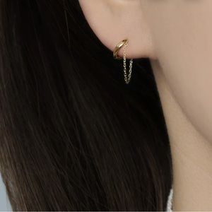 14k solid gold hoop earrings with chain.